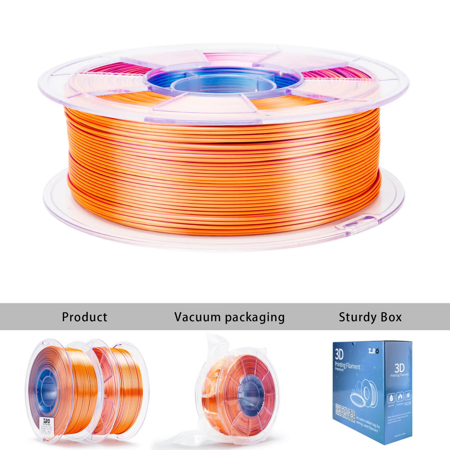 Ziro3D Tri-Color Silk PLA Filament